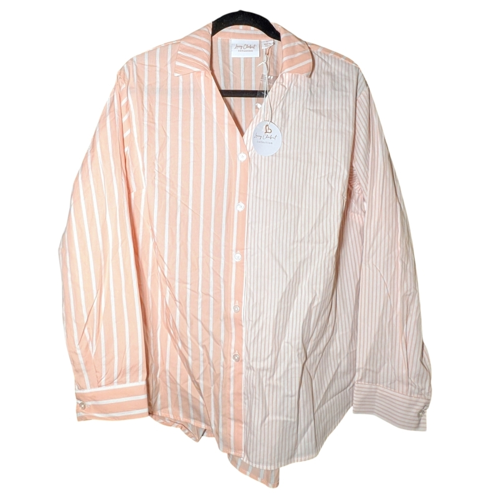 NWT Lacey Chabert Collection Mixed Stripe Button Down Cotton Shirt - Large